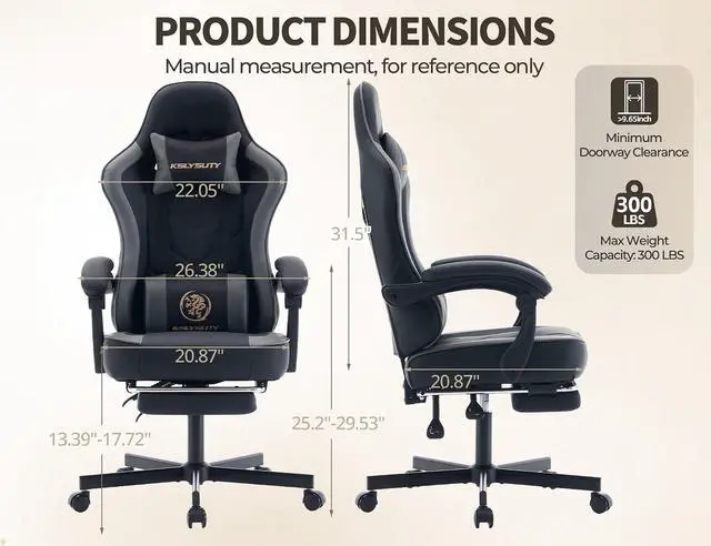 Alt view image 3 of 7 - Office Desk Computer Gaming Chair for Adults, Ergonomic High Back Gamer Chair with Massage and Pocket Spring Cushion, Swivel Comfy Video Game Chairs with Footrest and Lumbar Support (Black Grey)