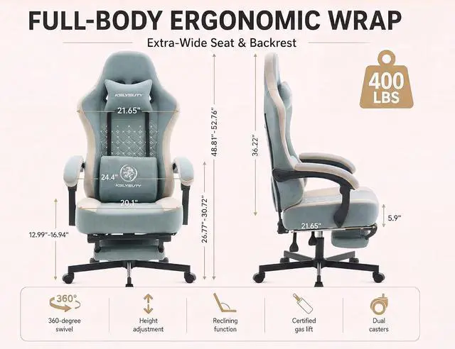 Alt view image 2 of 7 - Office Desk Computer Gaming Chair for Adults, Ergonomic High Back Gamer Chair with Massage and Pocket Spring Cushion, Swivel Comfy Video Game Chairs with Footrest and Lumbar Support (Pro Blue)
