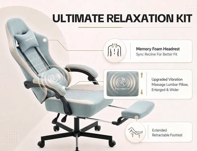 Alt view image 6 of 7 - Office Desk Computer Gaming Chair for Adults, Ergonomic High Back Gamer Chair with Massage and Pocket Spring Cushion, Swivel Comfy Video Game Chairs with Footrest and Lumbar Support (Pro Blue)
