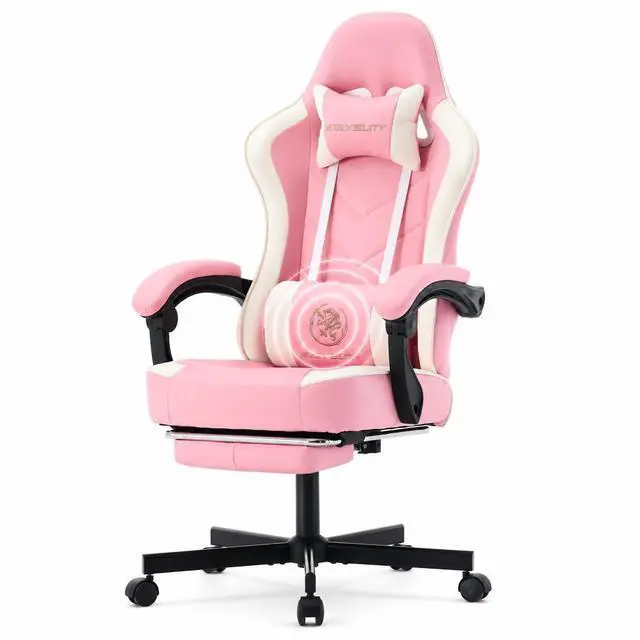 Main image of Office Desk Computer Gaming Chair for Adults, Ergonomic High Back Gamer Chair with Massage and Pocket Spring Cushion, Swivel Comfy Video Game Chairs with Footrest and Lumbar Support (Pink White)