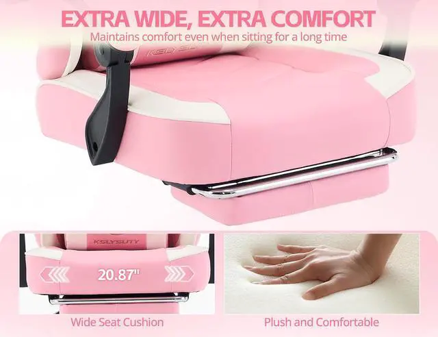 Alt view image 4 of 7 - Office Desk Computer Gaming Chair for Adults, Ergonomic High Back Gamer Chair with Massage and Pocket Spring Cushion, Swivel Comfy Video Game Chairs with Footrest and Lumbar Support (Pink White)