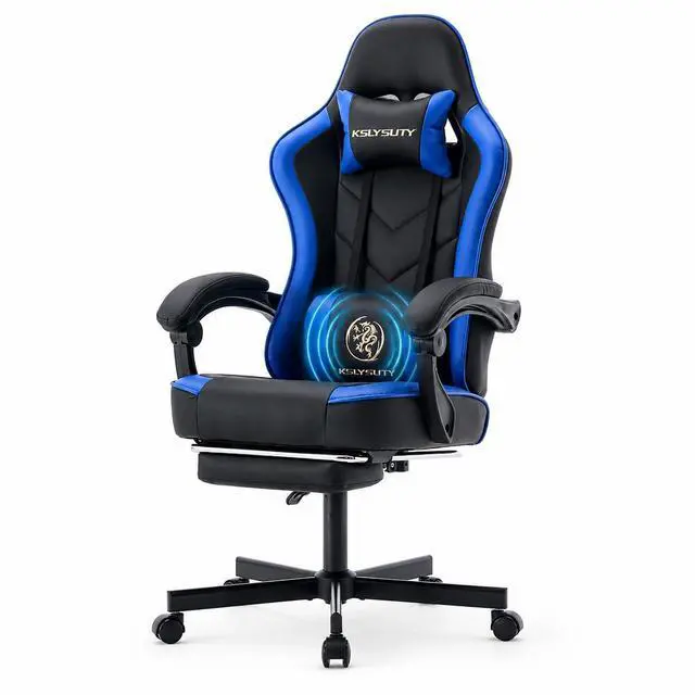 Main image of Office Desk Computer Gaming Chair for Adults, Ergonomic High Back Gamer Chair with Massage and Pocket Spring Cushion, Swivel Comfy Video Game Chairs with Footrest and Lumbar Support (Black Blue)