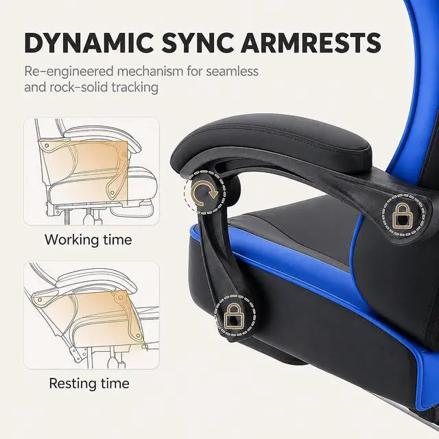 Alt view image 7 of 7 - Office Desk Computer Gaming Chair for Adults, Ergonomic High Back Gamer Chair with Massage and Pocket Spring Cushion, Swivel Comfy Video Game Chairs with Footrest and Lumbar Support (Black Blue)