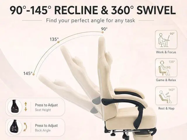 Alt view image 4 of 7 - Office Desk Computer Gaming Chair for Adults, Ergonomic High Back Gamer Chair with Massage and Pocket Spring Cushion, Swivel Comfy Video Game Chairs with Footrest and Lumbar Support (Pro Beige)