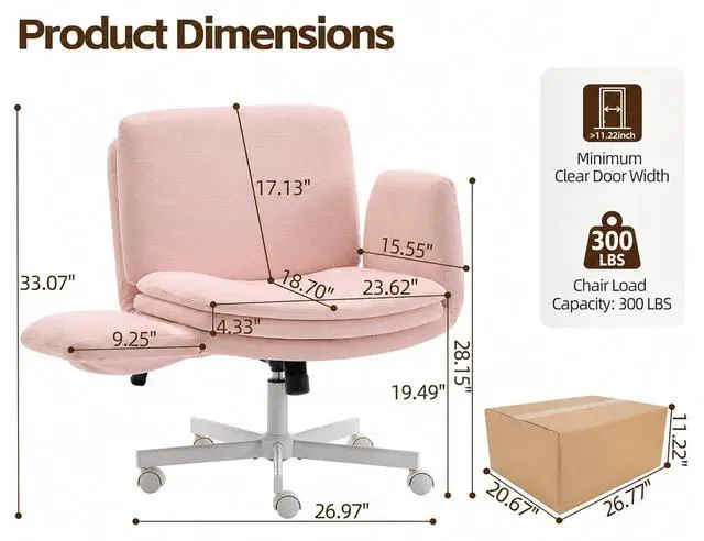 Alt view image 2 of 7 - Criss Cross Chair with 5-Gear Adjustable Armrests & Wheels, Ergonomic Airbag Back Support Swivel Desk Chair for Home Office, Vanity, Bedroom and Living Room,Pink