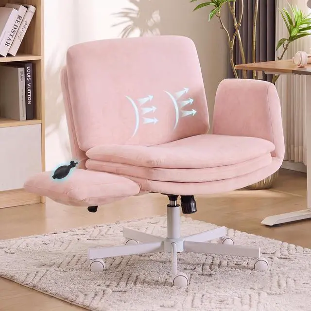 Main image of Criss Cross Chair with 5-Gear Adjustable Armrests & Wheels, Ergonomic Airbag Back Support Swivel Desk Chair for Home Office, Vanity, Bedroom and Living Room,Pink