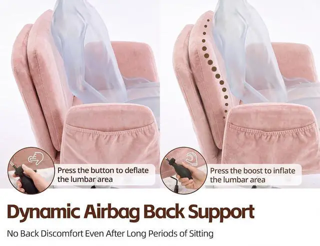 Alt view image 4 of 7 - Criss Cross Chair with 5-Gear Adjustable Armrests & Wheels, Ergonomic Airbag Back Support Swivel Desk Chair for Home Office, Vanity, Bedroom and Living Room,Pink