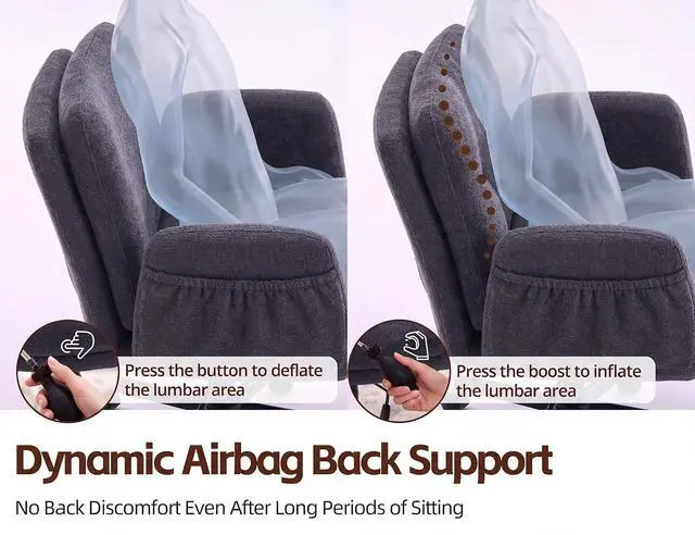 Alt view image 4 of 7 - Criss Cross Chair with 5-Gear Adjustable Armrests & Wheels, Ergonomic Airbag Back Support Swivel Desk Chair for Home Office, Vanity, Bedroom and Living Room,Dark Grey