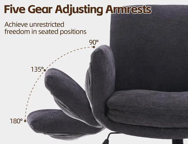 Alt view image 5 of 7 - Criss Cross Chair with 5-Gear Adjustable Armrests & Wheels, Ergonomic Airbag Back Support Swivel Desk Chair for Home Office, Vanity, Bedroom and Living Room,Dark Grey