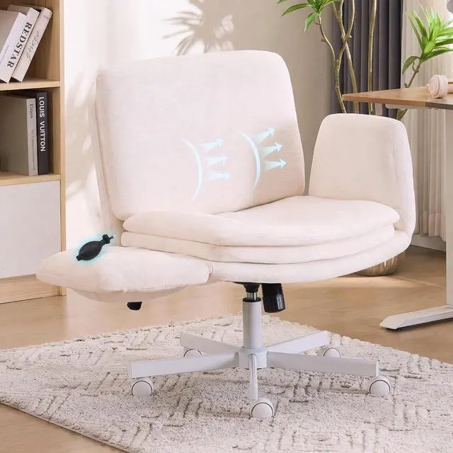 Main image of Criss Cross Chair with 5-Gear Adjustable Armrests & Wheels, Ergonomic Airbag Back Support Swivel Desk Chair for Home Office, Vanity, Bedroom and Living Room,Beige