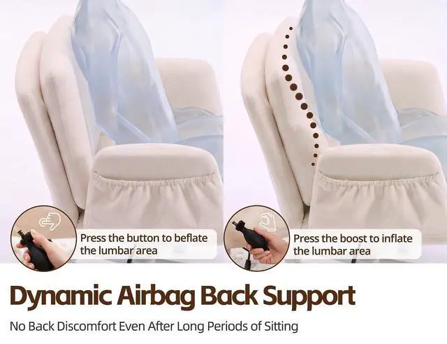 Alt view image 4 of 7 - Criss Cross Chair with 5-Gear Adjustable Armrests & Wheels, Ergonomic Airbag Back Support Swivel Desk Chair for Home Office, Vanity, Bedroom and Living Room,Beige