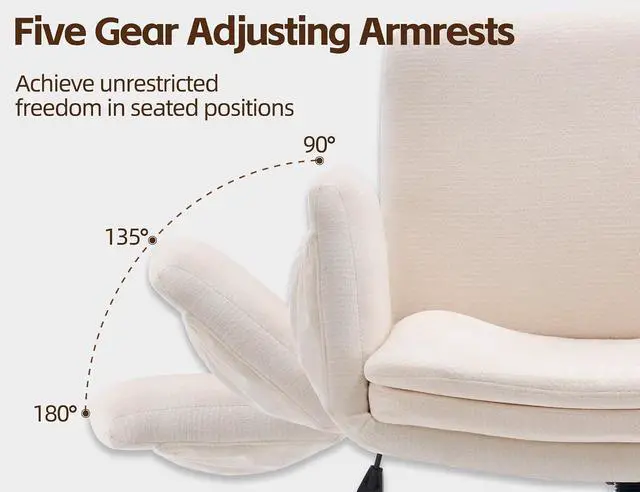 Alt view image 5 of 7 - Criss Cross Chair with 5-Gear Adjustable Armrests & Wheels, Ergonomic Airbag Back Support Swivel Desk Chair for Home Office, Vanity, Bedroom and Living Room,Beige