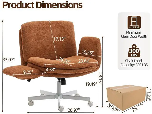 Alt view image 2 of 7 - Criss Cross Chair with 5-Gear Adjustable Armrests & Wheels, Ergonomic Airbag Back Support Swivel Desk Chair for Home Office, Vanity, Bedroom and Living Room,Orange
