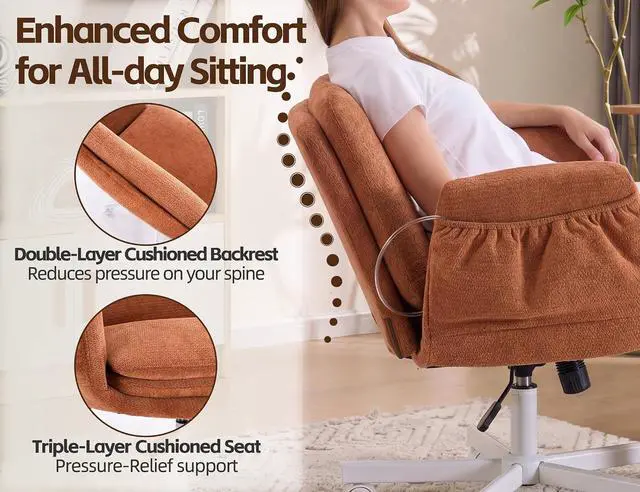 Alt view image 3 of 7 - Criss Cross Chair with 5-Gear Adjustable Armrests & Wheels, Ergonomic Airbag Back Support Swivel Desk Chair for Home Office, Vanity, Bedroom and Living Room,Orange