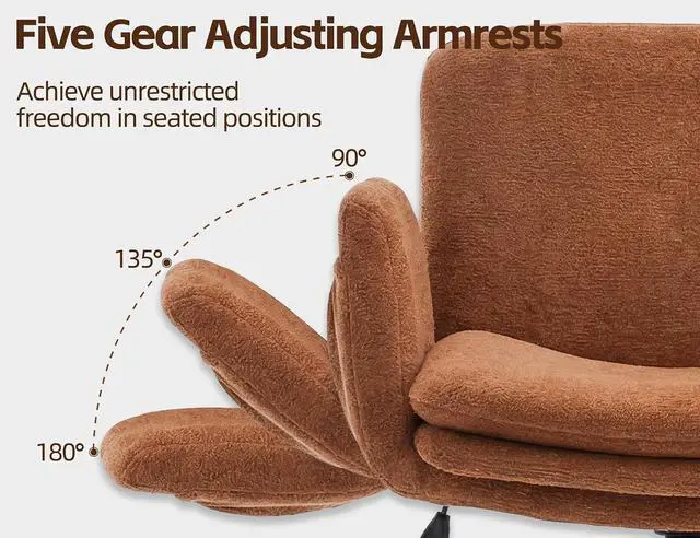 Alt view image 5 of 7 - Criss Cross Chair with 5-Gear Adjustable Armrests & Wheels, Ergonomic Airbag Back Support Swivel Desk Chair for Home Office, Vanity, Bedroom and Living Room,Orange