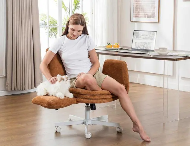 Alt view image 7 of 7 - Criss Cross Chair with 5-Gear Adjustable Armrests & Wheels, Ergonomic Airbag Back Support Swivel Desk Chair for Home Office, Vanity, Bedroom and Living Room,Orange