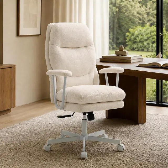Main image of Ergonomic Office Chair, High Back Fabric Executive Chair with Thick Cushion, 90°-120° Rocking Desk Chair, 400 lbs Swivel Rolling Computer Chair with Padded Armrests, Beige