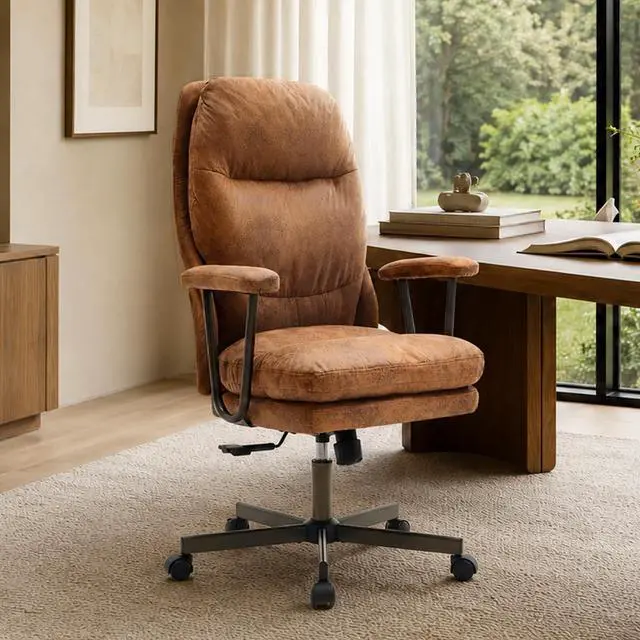 Main image of Ergonomic Office Chair, High Back Fabric Executive Chair with Thick Cushion, 90°-120° Rocking Desk Chair, 400 lbs Swivel Rolling Computer Chair with Padded Armrests, Bronze Brown