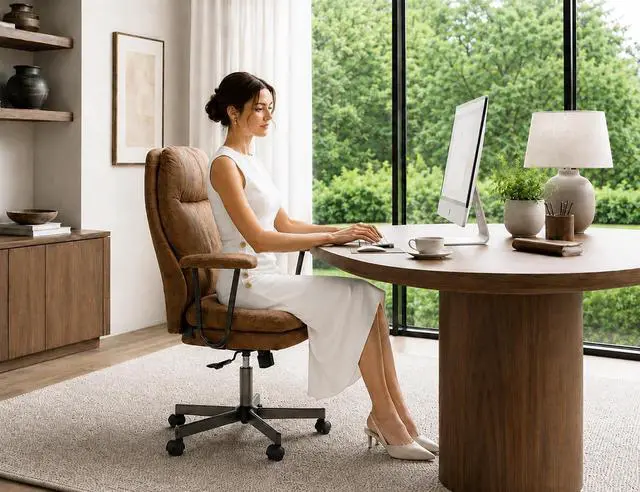 Alt view image 3 of 7 - Ergonomic Office Chair, High Back Fabric Executive Chair with Thick Cushion, 90°-120° Rocking Desk Chair, 400 lbs Swivel Rolling Computer Chair with Padded Armrests, Bronze Brown