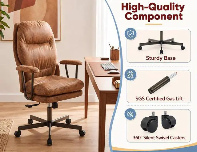 Alt view image 7 of 7 - Ergonomic Office Chair, High Back Fabric Executive Chair with Thick Cushion, 90°-120° Rocking Desk Chair, 400 lbs Swivel Rolling Computer Chair with Padded Armrests, Bronze Brown