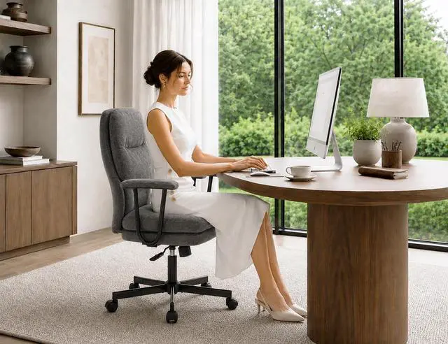 Alt view image 3 of 7 - Ergonomic Office Chair, High Back Fabric Executive Chair with Thick Cushion, 90°-120° Rocking Desk Chair, 400 lbs Swivel Rolling Computer Chair with Padded Armrests, Dark Grey