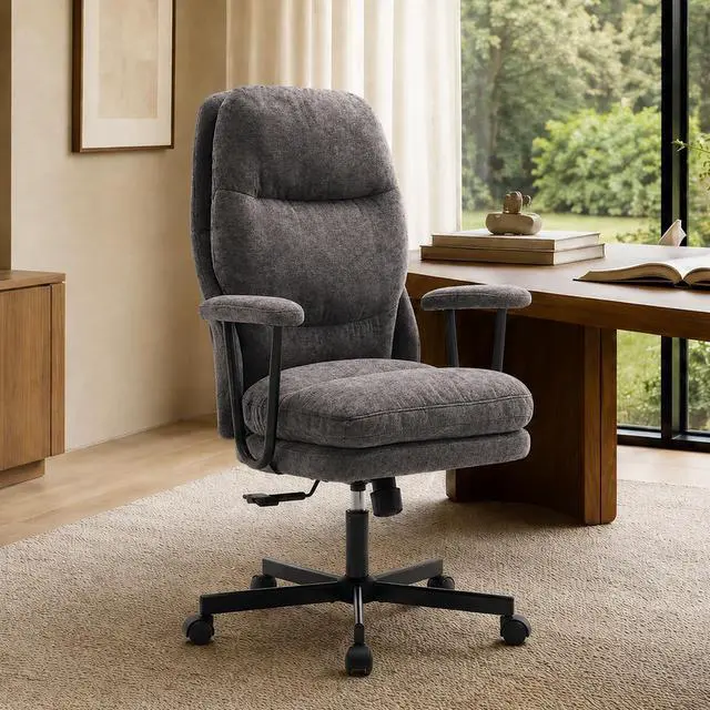 Main image of Ergonomic Office Chair, High Back Fabric Executive Chair with Thick Cushion, 90°-120° Rocking Desk Chair, 400 lbs Swivel Rolling Computer Chair with Padded Armrests, Dark Grey