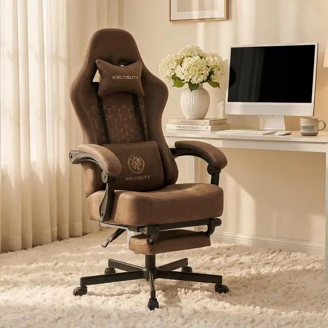 Main image of Office Chair for Home Office, Ergonomic Wide Seat Desk Chair with Pocket Spring Cushion, Breathable Leather Gaming Chair with Adjustable Headrest and Retractable FootrestBrown Leather