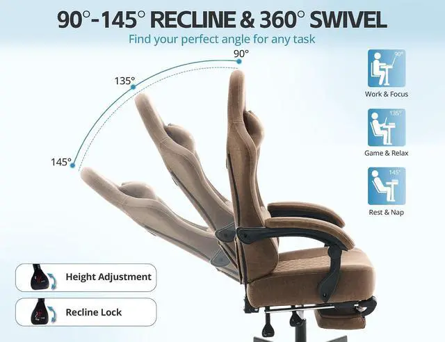 Alt view image 4 of 7 - Office Chair for Home Office, Ergonomic Wide Seat Desk Chair with Pocket Spring Cushion, Breathable Leather Gaming Chair with Adjustable Headrest and Retractable FootrestBrown Leather
