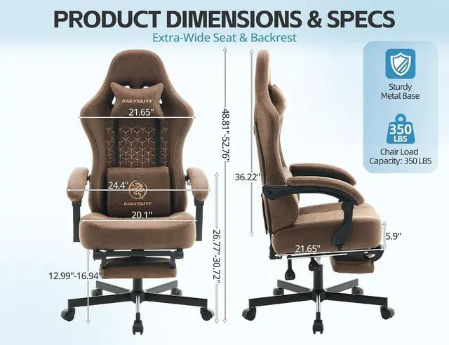 Alt view image 2 of 7 - Office Chair for Home Office, Ergonomic Wide Seat Desk Chair with Pocket Spring Cushion, Breathable Leather Gaming Chair with Adjustable Headrest and Retractable FootrestBrown Leather