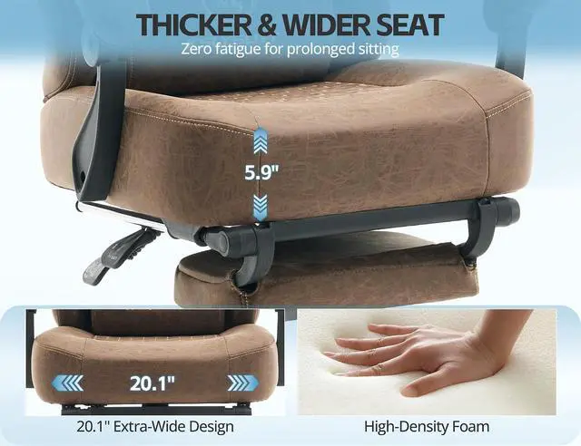 Alt view image 7 of 7 - Office Chair for Home Office, Ergonomic Wide Seat Desk Chair with Pocket Spring Cushion, Breathable Leather Gaming Chair with Adjustable Headrest and Retractable FootrestBrown Leather