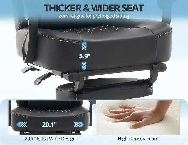 Alt view image 7 of 7 - Office Chair for Home Office, Ergonomic Wide Seat Desk Chair with Pocket Spring Cushion, Breathable Leather Gaming Chair with Adjustable Headrest and Retractable FootrestBlack Leather