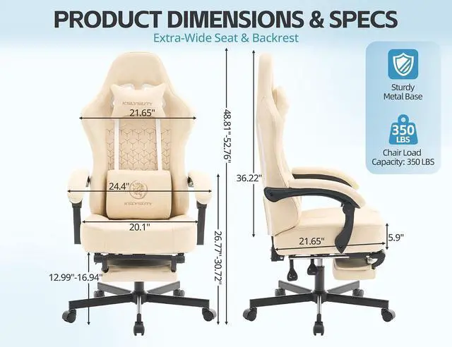 Alt view image 2 of 7 - Office Chair for Home Office, Ergonomic Wide Seat Desk Chair with Pocket Spring Cushion, Breathable Leather Gaming Chair with Adjustable Headrest and Retractable FootrestBeige Leather