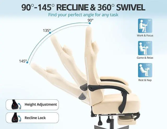 Alt view image 4 of 7 - Office Chair for Home Office, Ergonomic Wide Seat Desk Chair with Pocket Spring Cushion, Breathable Leather Gaming Chair with Adjustable Headrest and Retractable FootrestBeige Leather