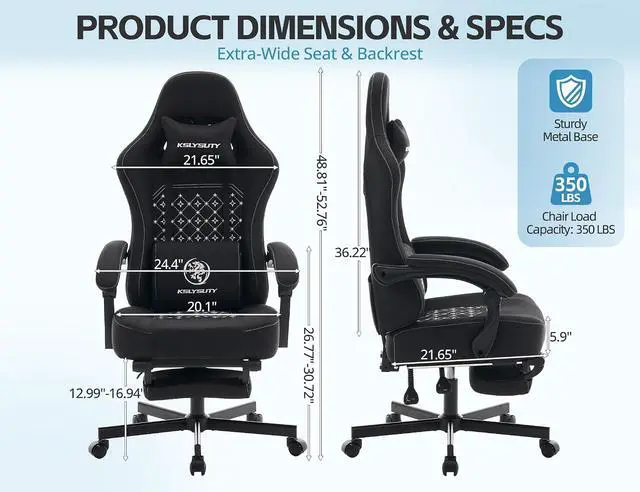 Alt view image 2 of 7 - Office Chair for Home Office, Ergonomic Wide Seat Desk Chair with Pocket Spring Cushion, Breathable Leather Gaming Chair with Adjustable Headrest and Retractable FootrestBlack Fabric