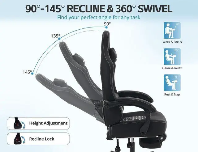 Alt view image 4 of 7 - Office Chair for Home Office, Ergonomic Wide Seat Desk Chair with Pocket Spring Cushion, Breathable Leather Gaming Chair with Adjustable Headrest and Retractable FootrestBlack Fabric