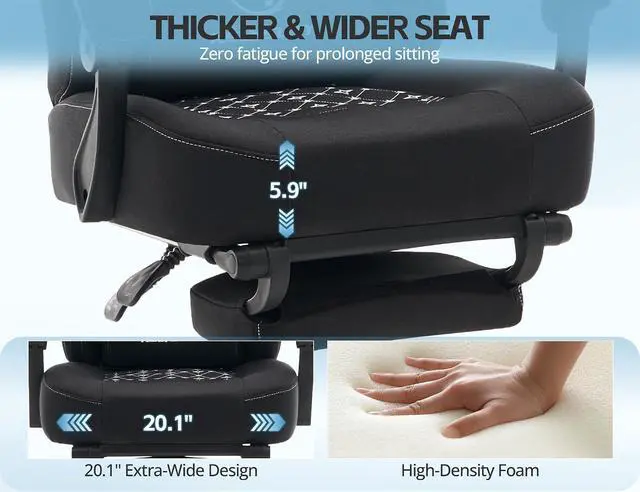 Alt view image 7 of 7 - Office Chair for Home Office, Ergonomic Wide Seat Desk Chair with Pocket Spring Cushion, Breathable Leather Gaming Chair with Adjustable Headrest and Retractable FootrestBlack Fabric