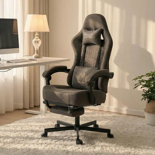 Main image of Office Chair for Home Office, Ergonomic Wide Seat Desk Chair with Pocket Spring Cushion, Breathable Leather Gaming Chair with Adjustable Headrest and Retractable FootrestGrey Leather