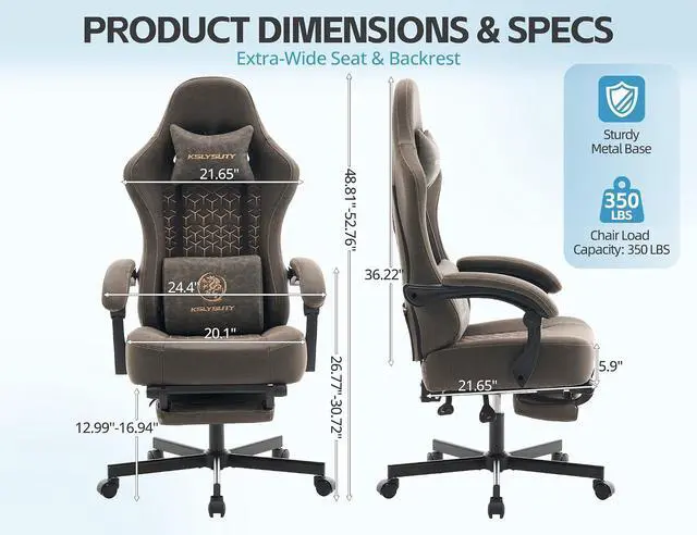 Alt view image 2 of 7 - Office Chair for Home Office, Ergonomic Wide Seat Desk Chair with Pocket Spring Cushion, Breathable Leather Gaming Chair with Adjustable Headrest and Retractable FootrestGrey Leather