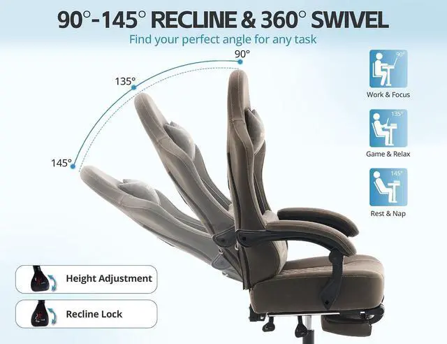 Alt view image 4 of 7 - Office Chair for Home Office, Ergonomic Wide Seat Desk Chair with Pocket Spring Cushion, Breathable Leather Gaming Chair with Adjustable Headrest and Retractable FootrestGrey Leather