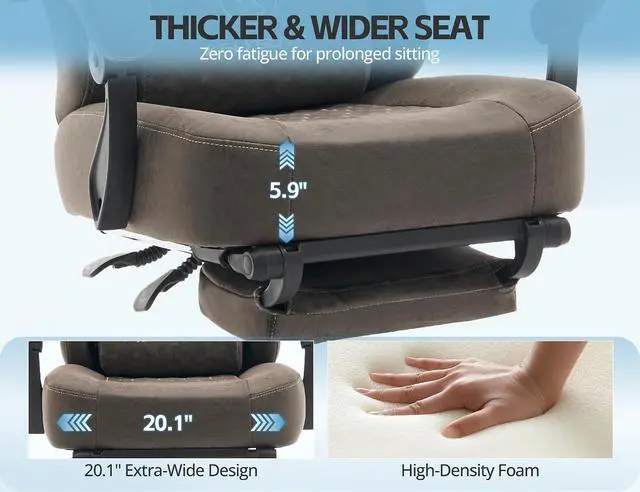 Alt view image 7 of 7 - Office Chair for Home Office, Ergonomic Wide Seat Desk Chair with Pocket Spring Cushion, Breathable Leather Gaming Chair with Adjustable Headrest and Retractable FootrestGrey Leather