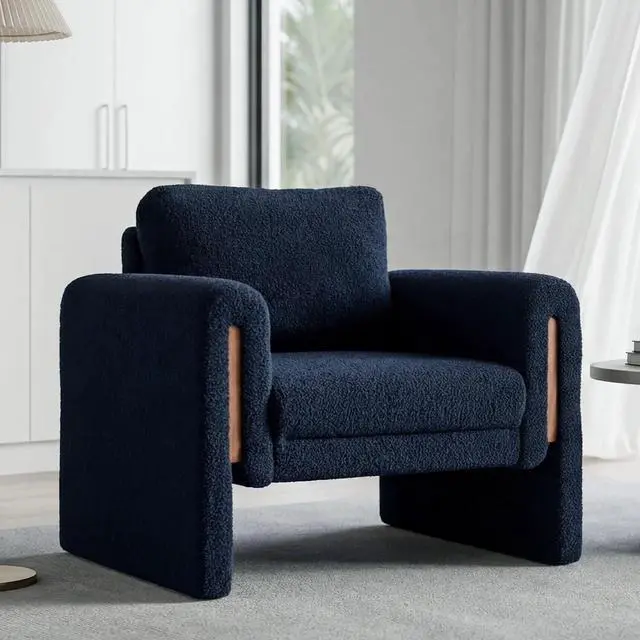 Main image of 35" Wide Accent Chair, Modern Boucle Armchair with Extra Thick Cushion, Oversized Upholstered Single Sofa Reading Chair for Living Room, Bedroom, Office, Small Spaces (Blue)