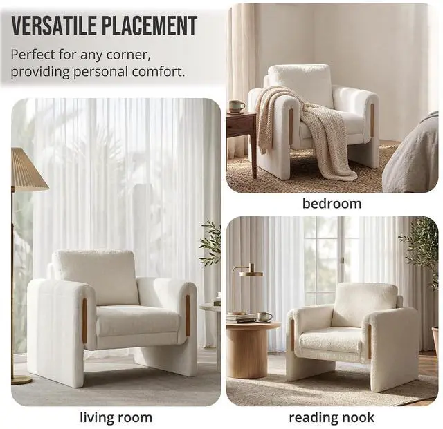 Alt view image 7 of 7 - 35" Wide Accent Chair, Modern Boucle Armchair with Extra Thick Cushion, Oversized Upholstered Single Sofa Reading Chair for Living Room, Bedroom, Office, Small Spaces (Cream White)