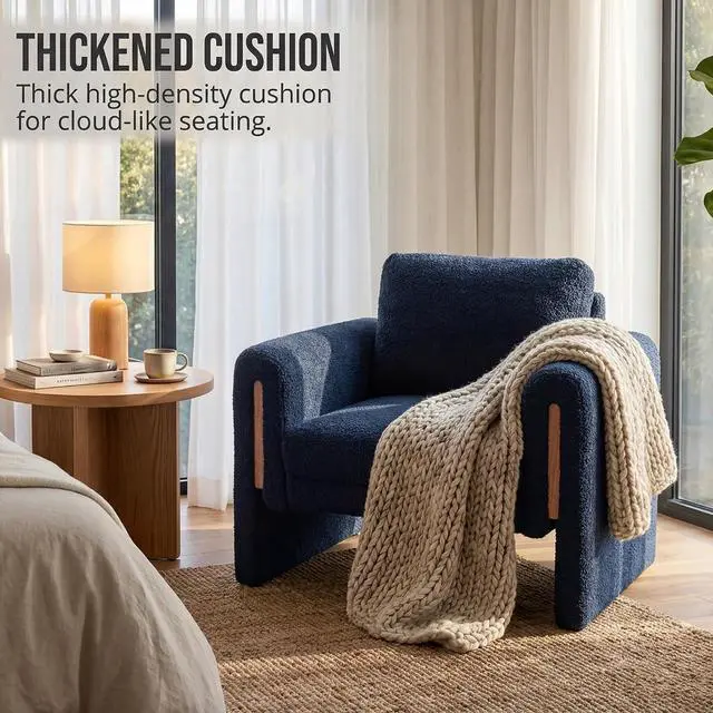 Alt view image 5 of 7 - 35" Wide Accent Chair, Modern Boucle Armchair with Extra Thick Cushion, Oversized Upholstered Single Sofa Reading Chair for Living Room, Bedroom, Office, Small Spaces (Blue)