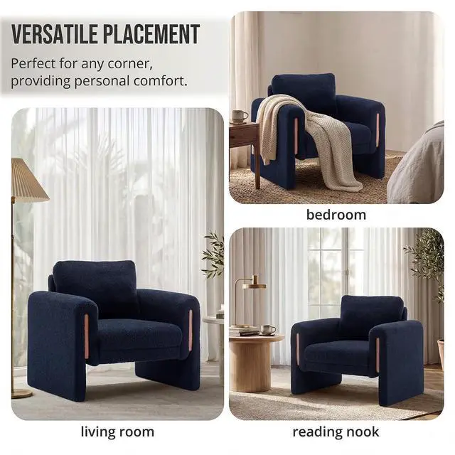 Alt view image 7 of 7 - 35" Wide Accent Chair, Modern Boucle Armchair with Extra Thick Cushion, Oversized Upholstered Single Sofa Reading Chair for Living Room, Bedroom, Office, Small Spaces (Blue)