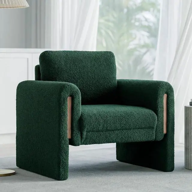 Main image of 35" Wide Accent Chair, Modern Boucle Armchair with Extra Thick Cushion, Oversized Upholstered Single Sofa Reading Chair for Living Room, Bedroom, Office, Small Spaces (Green)