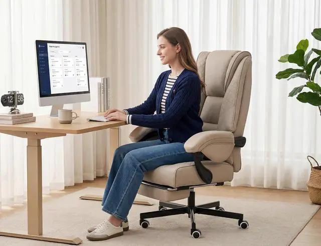 Alt view image 3 of 7 - Ergonomic Office Chair with Footrest, High Back Adjustable Gaming Chair with Lumbar Support, Breathable Fabric Swivel Computer Chair with Padded Armrests for Home Office