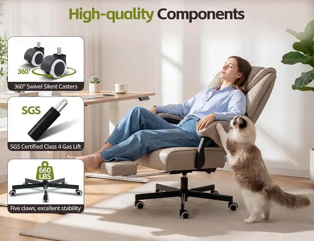 Alt view image 4 of 7 - Ergonomic Office Chair with Footrest, High Back Adjustable Gaming Chair with Lumbar Support, Breathable Fabric Swivel Computer Chair with Padded Armrests for Home Office