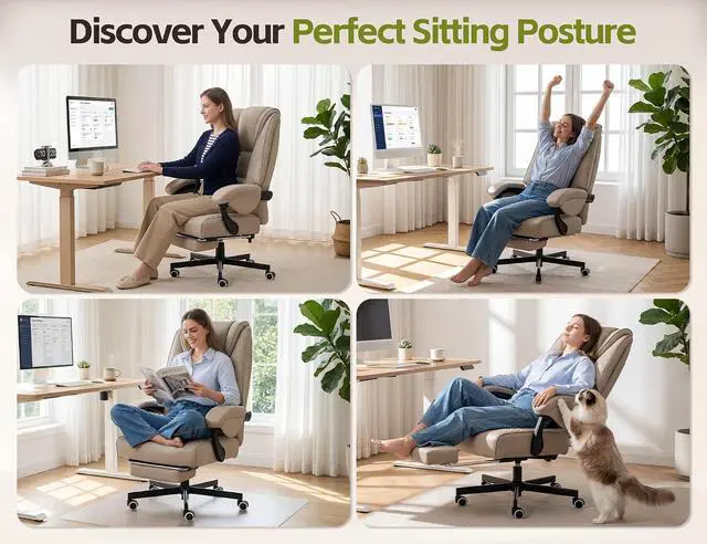 Alt view image 7 of 7 - Ergonomic Office Chair with Footrest, High Back Adjustable Gaming Chair with Lumbar Support, Breathable Fabric Swivel Computer Chair with Padded Armrests for Home Office