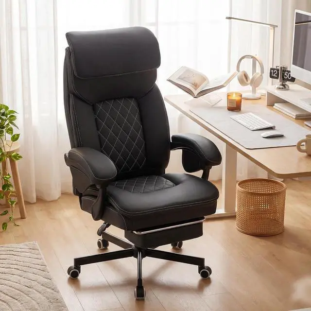 Main image of Ergonomic Big and Tall Office Chair with Footrest, PU Leather High Back Executive Gaming Chair, Reclining Wide Computer Desk Chair with Lumbar Support & 360° Swivel Wheels for Home Office