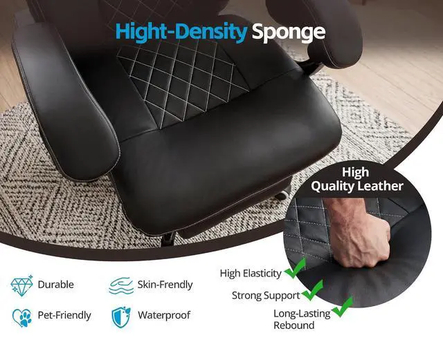 Alt view image 7 of 7 - Ergonomic Big and Tall Office Chair with Footrest, PU Leather High Back Executive Gaming Chair, Reclining Wide Computer Desk Chair with Lumbar Support & 360° Swivel Wheels for Home Office